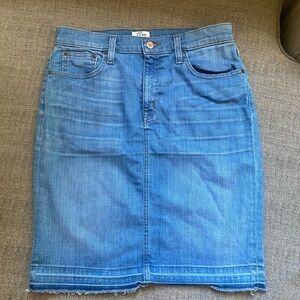 J. Crew Womens Raw Hem Edge Knee Length Denim Jean Pencil Skirt Size 27